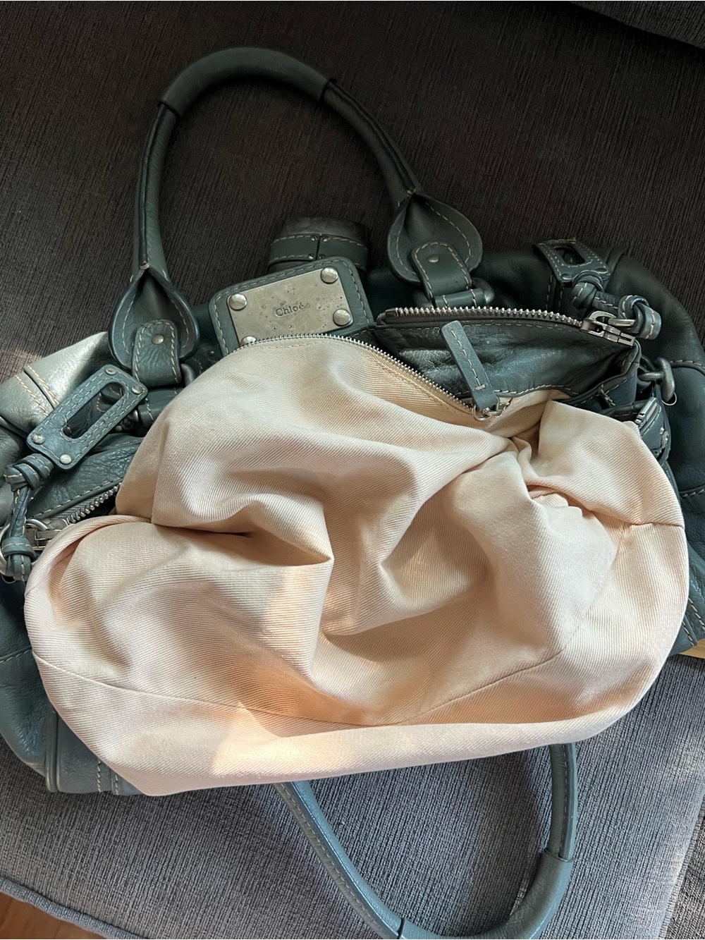 CHLOE Paddington Medium Handbag Sage Grey Leather Designer Bag Y2K No Key - Picture 11 of 13